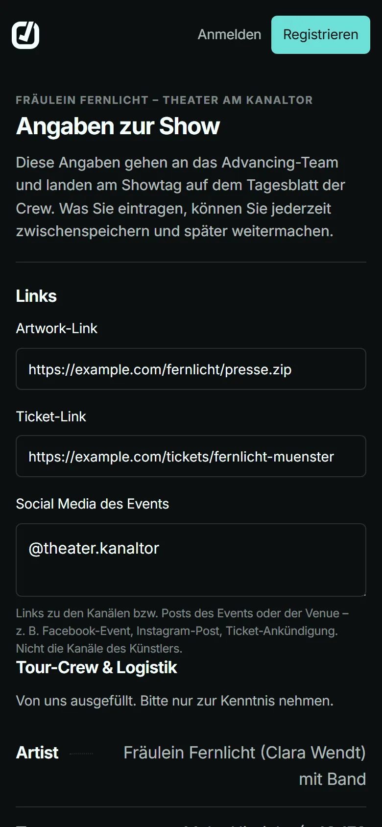 Fragebogen auf dem Telefon, wie der Veranstalter ihn sieht